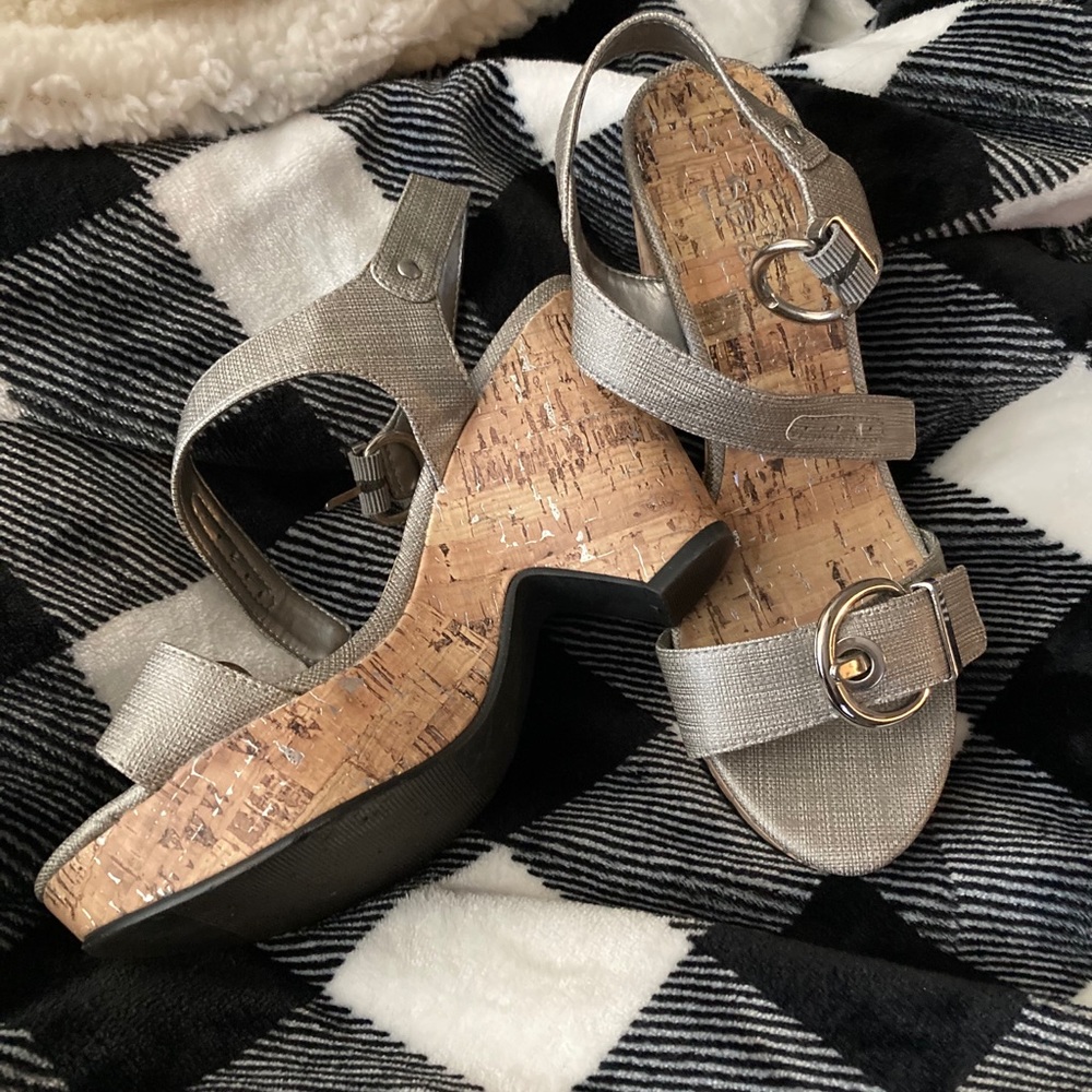 Silver Wedge Sandals Size 6